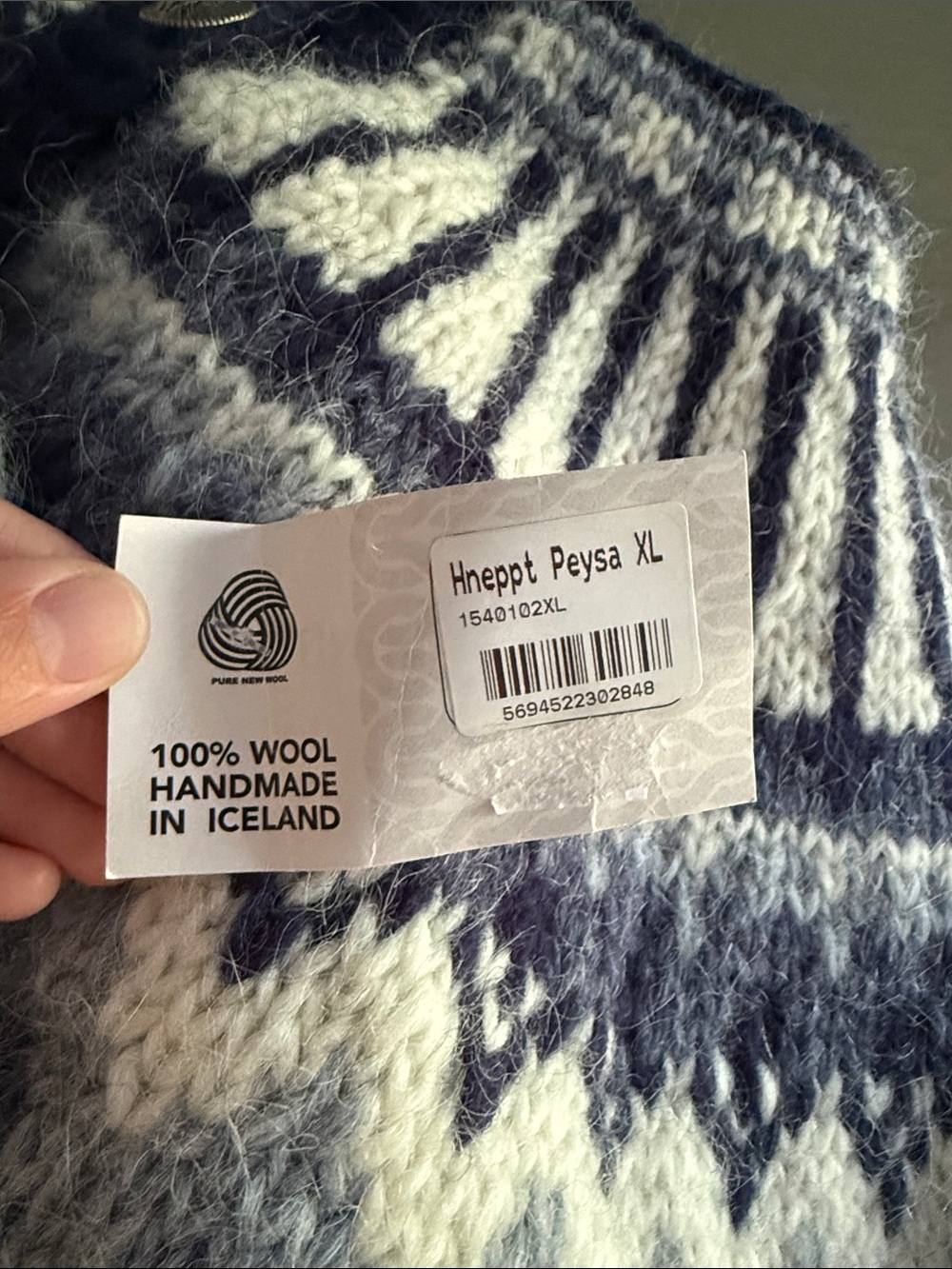 The Hand Knitting Assoc of Iceland Style Pure Wool Cardigan Sweater Navy Blue XL - Picture 12 of 15